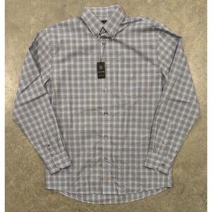 NWT F/X Fusion Shirt Mens Medium Plaid Cotton Long Sleeve Button Down Blue Gray
